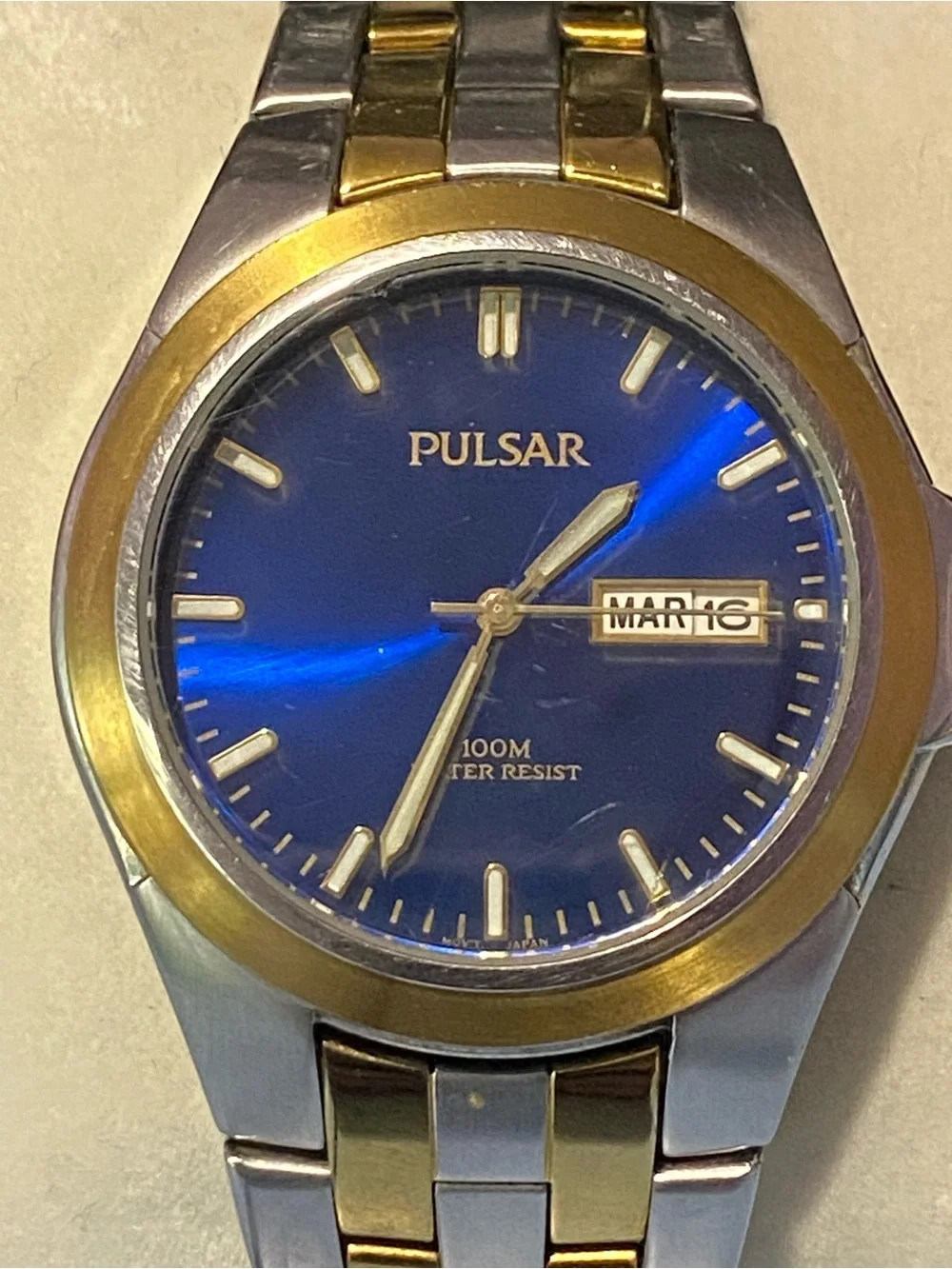 Vintage Men’s Pulsar by Seiko Two Tone Watch Bracelet Band  100m Dive Watch.